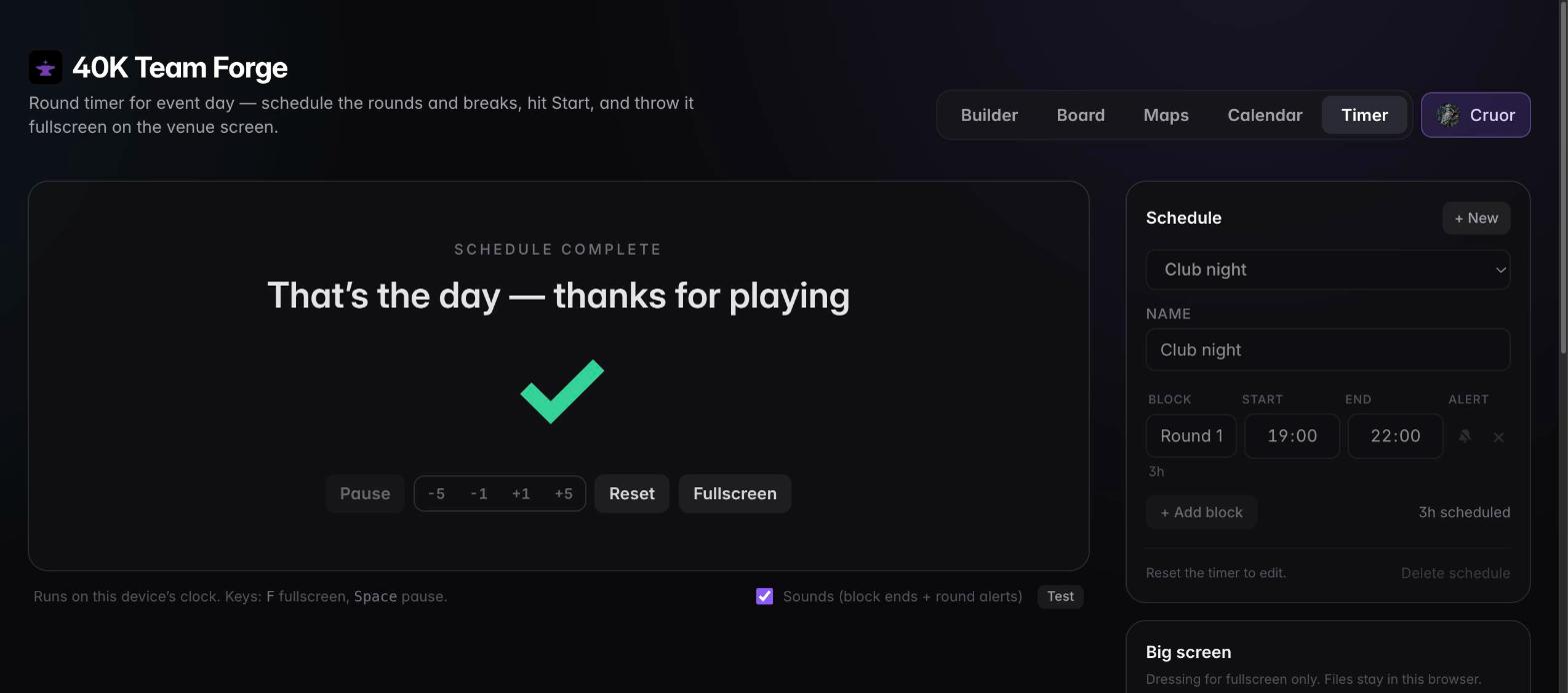The round timer with the day's schedule and fullscreen controls